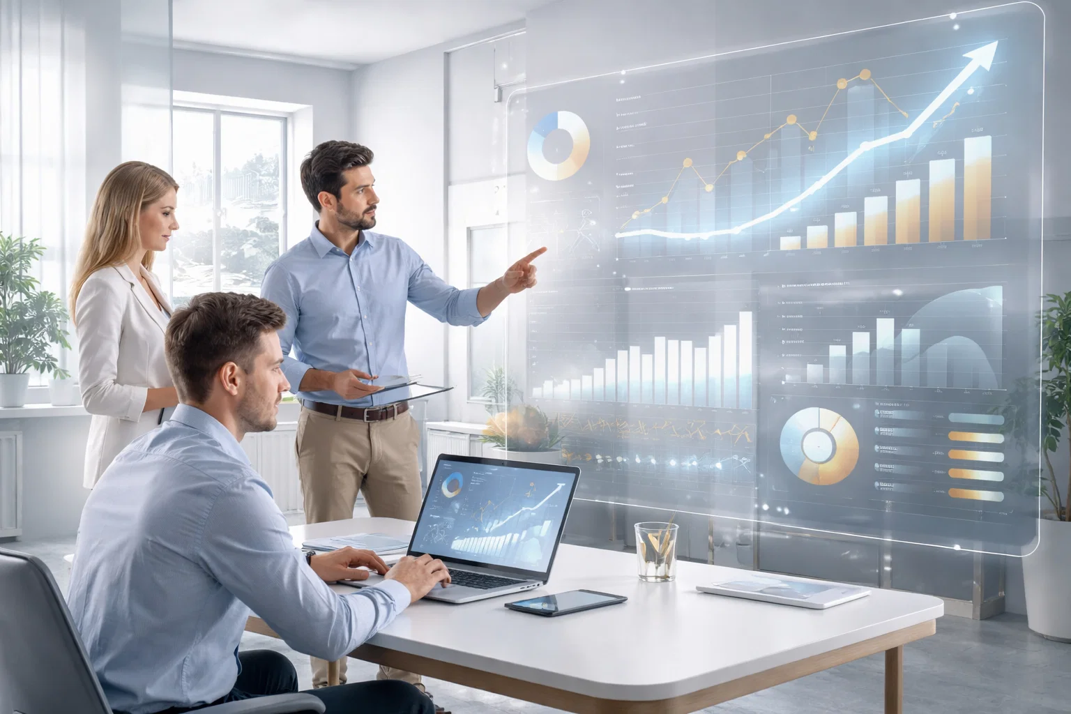 Off page SEO analytics dashboard team reviewing link growth and performance metrics.